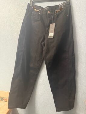 Express Black mid rise barrel  Jeans with Chain Detail